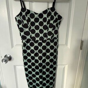Bar III mint green and black polka dot fitted dress, size XS